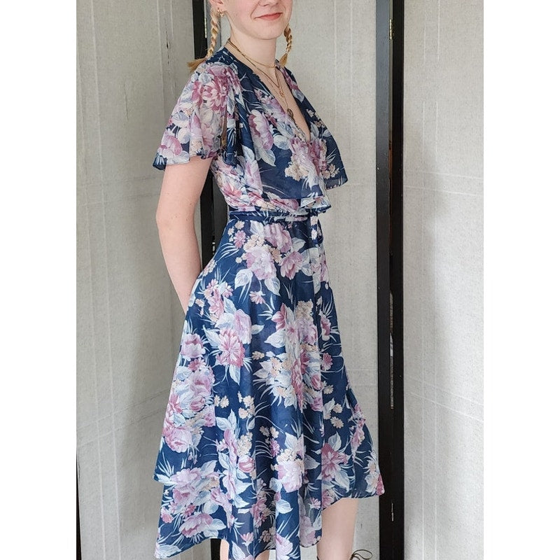 Vintage 70s Floral Print Dress Wrap Style RareJule Vintage