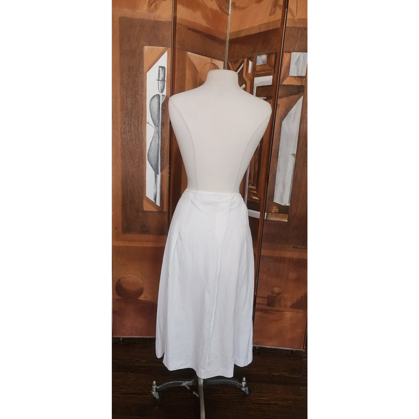 Vintage JIL SANDER Midi Skirt Paneled White Linen A Line w/Panels / Large
