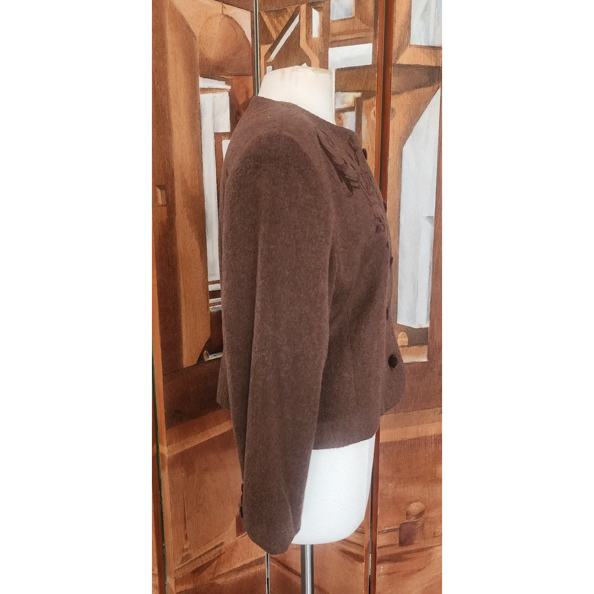 Vintage 1980s Herman Geist Blazer Embroidered Brown wool.