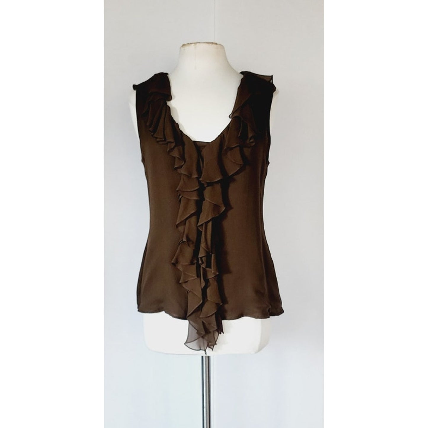 Vintage 2000s Oscar de la Renta Blouse Chiffon Silk Brown Top Ruffles NWT
