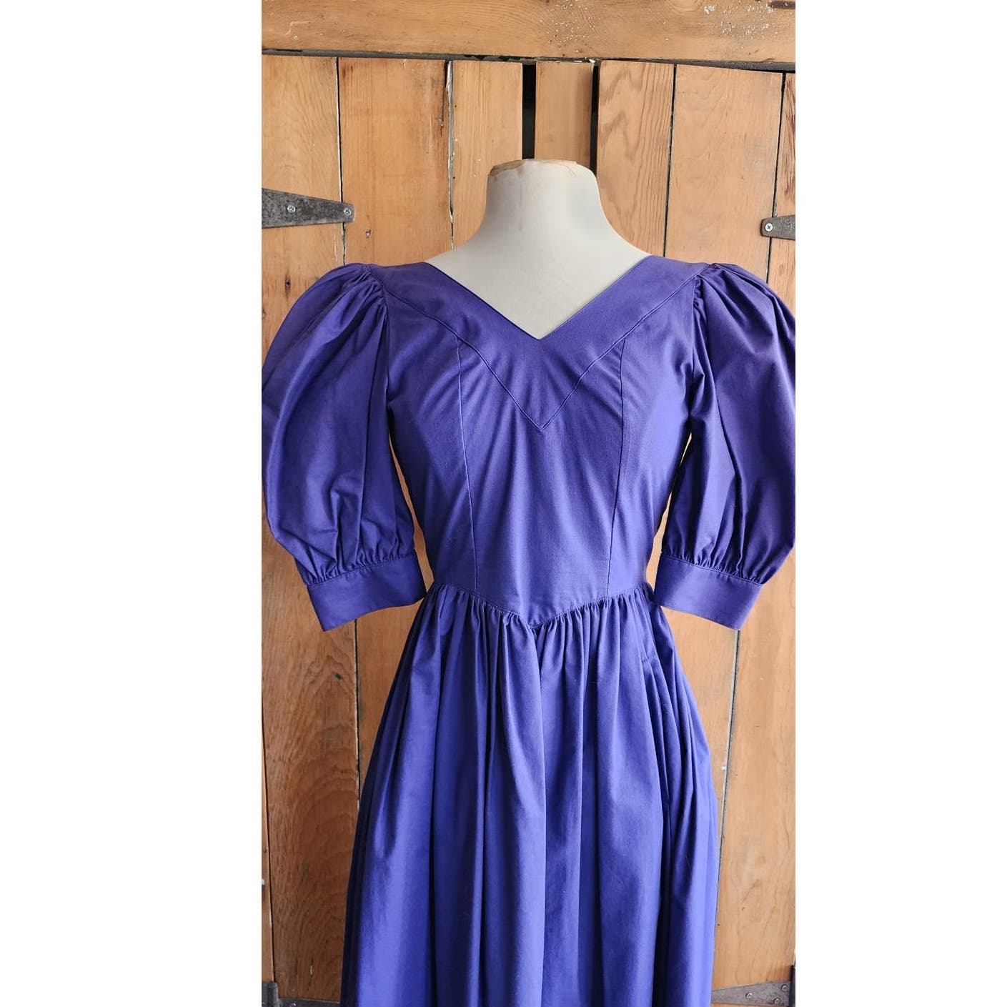 Vintage 80s Laura Ashley Dress Purple Cotton Puffed Sleeves