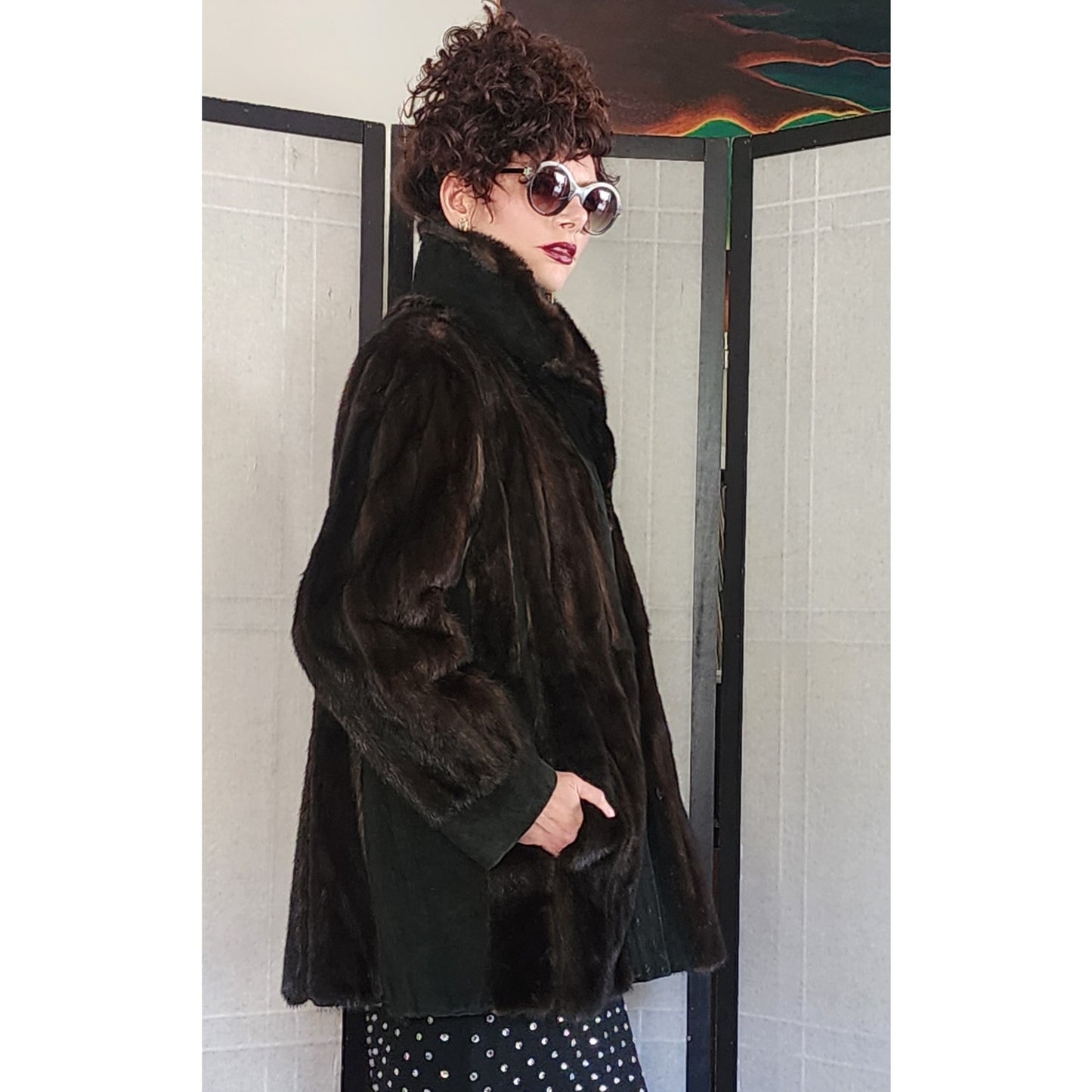 70s Brown Mink Fur Jacket w/Black Suede Panels Lacritz & Picus