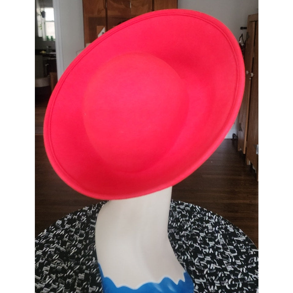 Vintage 1980s Statement Hat Red Wool High Wide Breton Upturned Brim Adolfo II