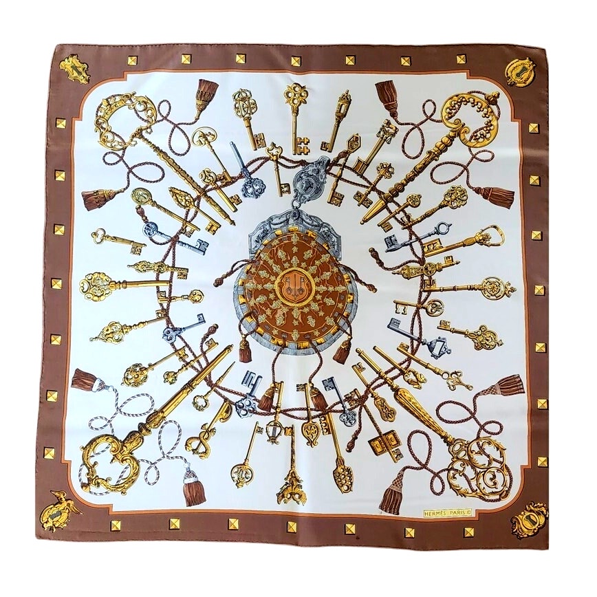 Vintage HERMÈS Silk Scarf Les Clés Clefs Keys Carré 90 Cathy Latham