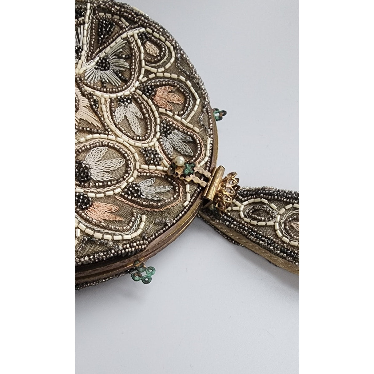 Antique 20s French Beaded Bag Round Art Nouveau Embroidered Purse