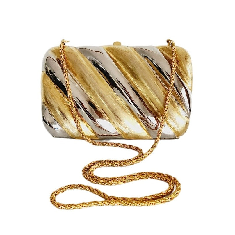 Vintage 80s Metallic Bag Gold Silver Mini Purse Minaudiere Clutch