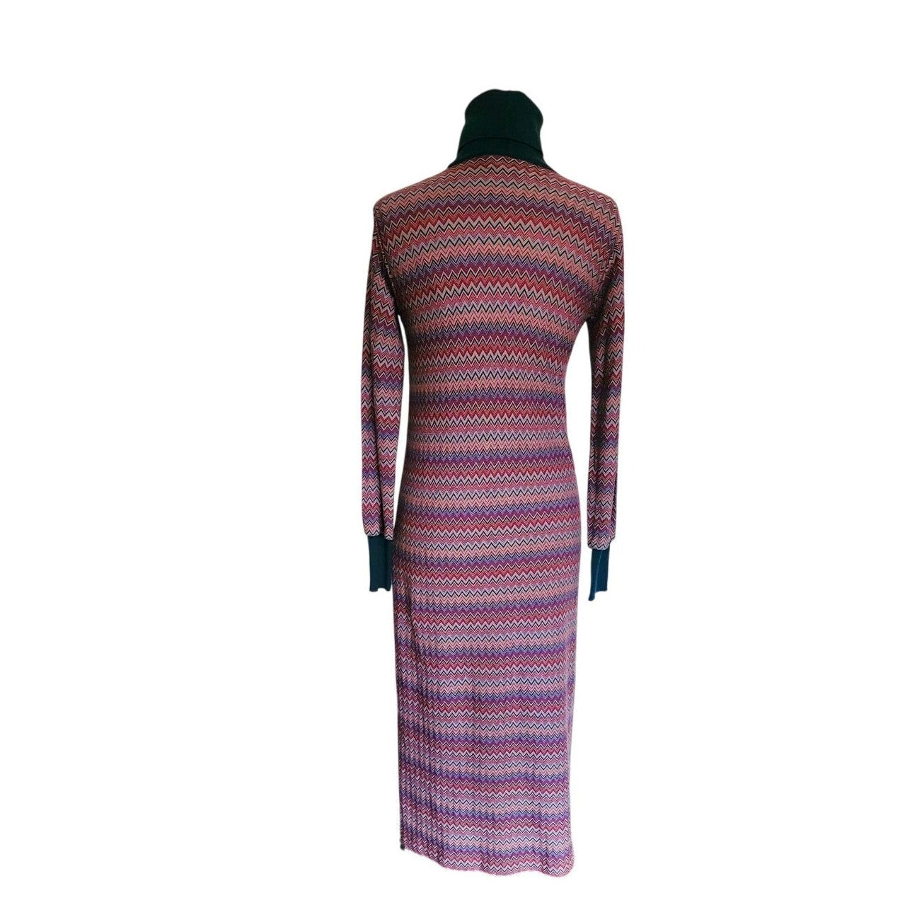 Vintage 1970s MISSONI Knit Dress Long Sleeved Turtleneck Zigzag Pattern