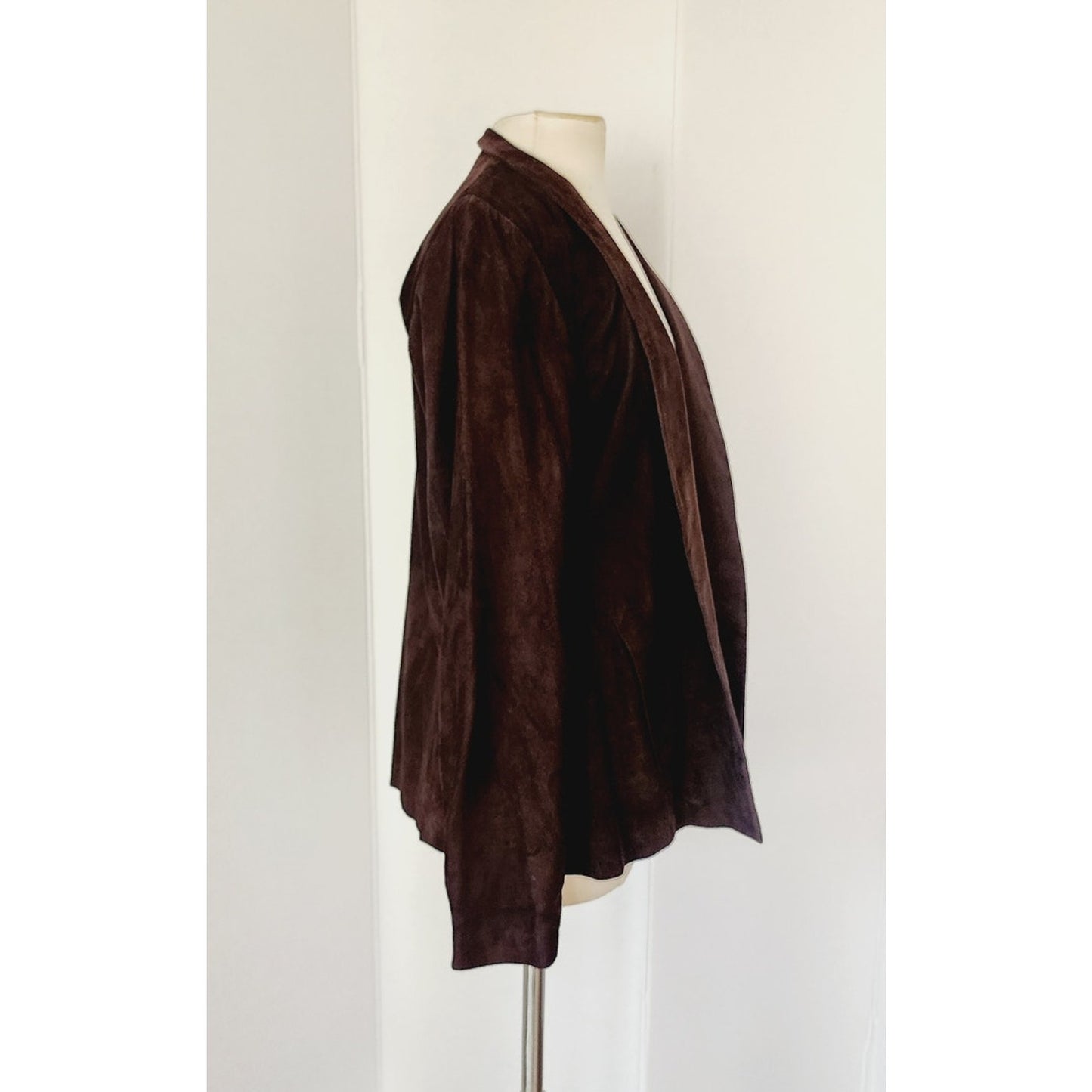 Vintage 2000s Eileen Fisher Blazer Goat Suede Chocolate Brown Open Front Jacket