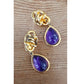 Vintage 1980s Clip Earrings Gold Purple Teardrop Etruscan Revival Chunky Oversized