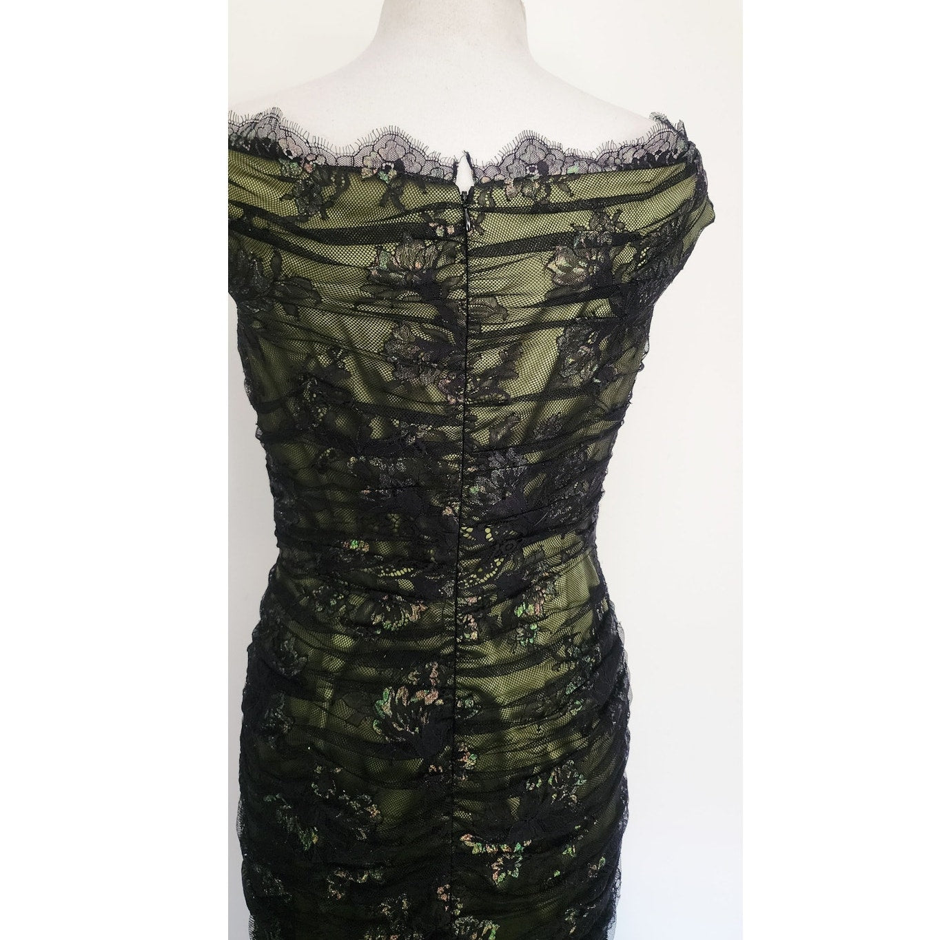 Vintage 2000s M for Missoni Evening Dress Green Black Lace Off the Shoulder / M