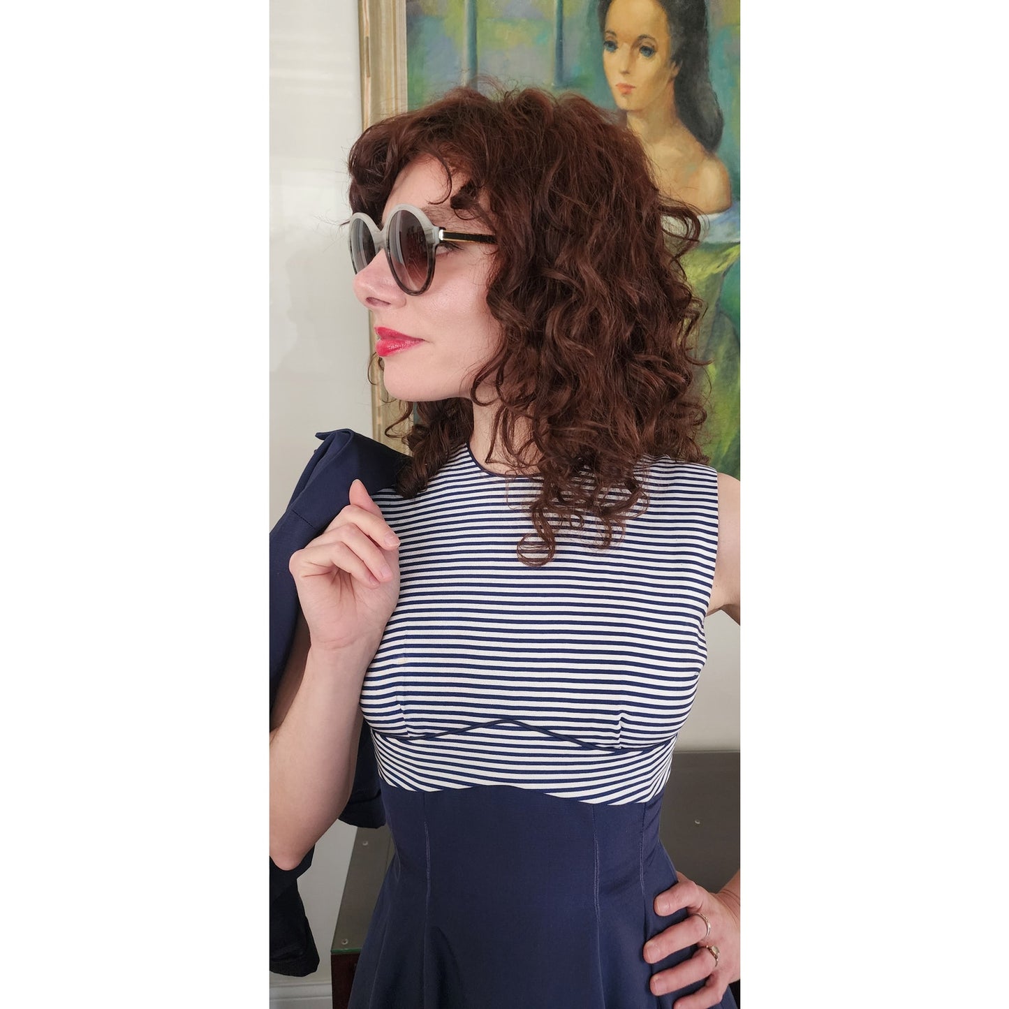 Vintage 1950s Blue Dress Suit Nautical Stripe Cropped Jacket Jerell Jr
