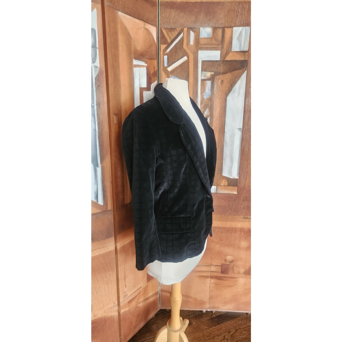 Vintage 1970s Black Velvet Blazer Fitted Jacket Gino Rossi / Small