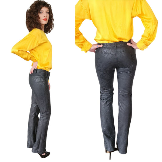 Vintage Y2k Pants Black Leather Embossed Express Low Rise