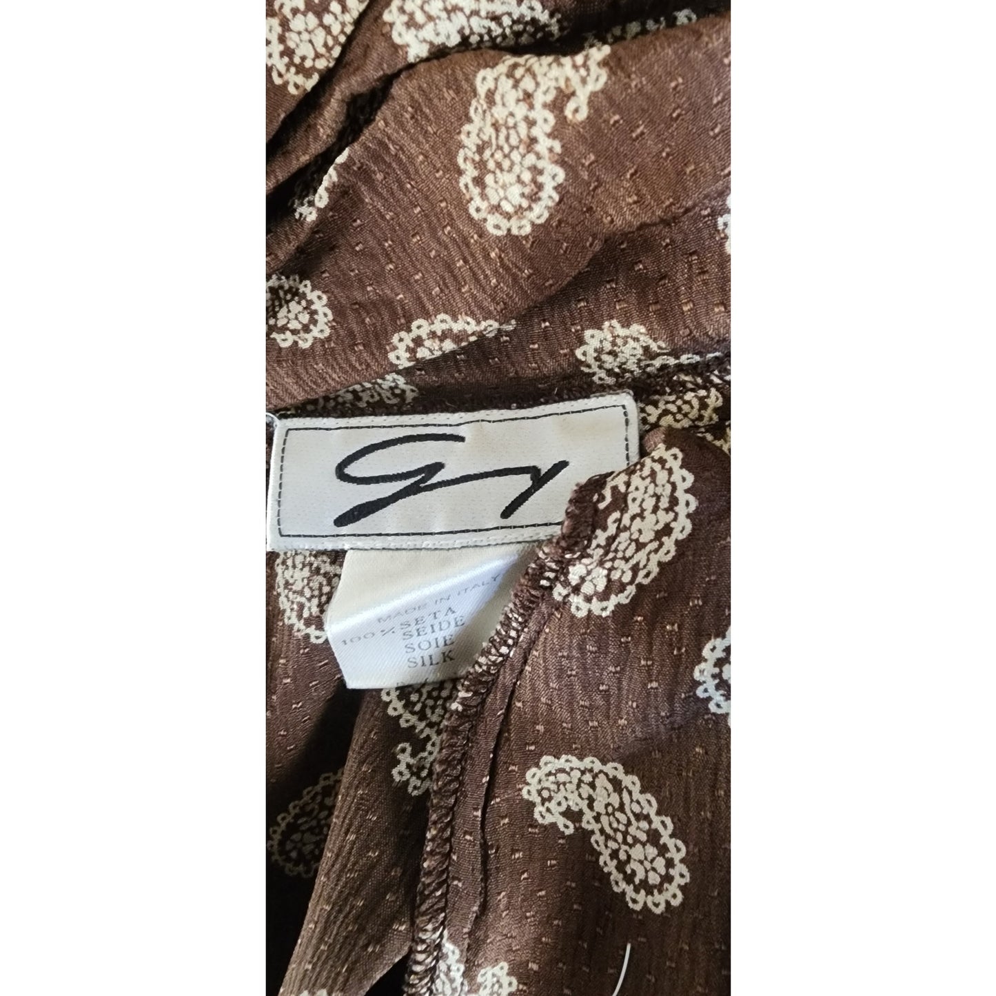 Vintage 1980s GENNY Blouse + Skirt Set Brown White Paisley Silkprint