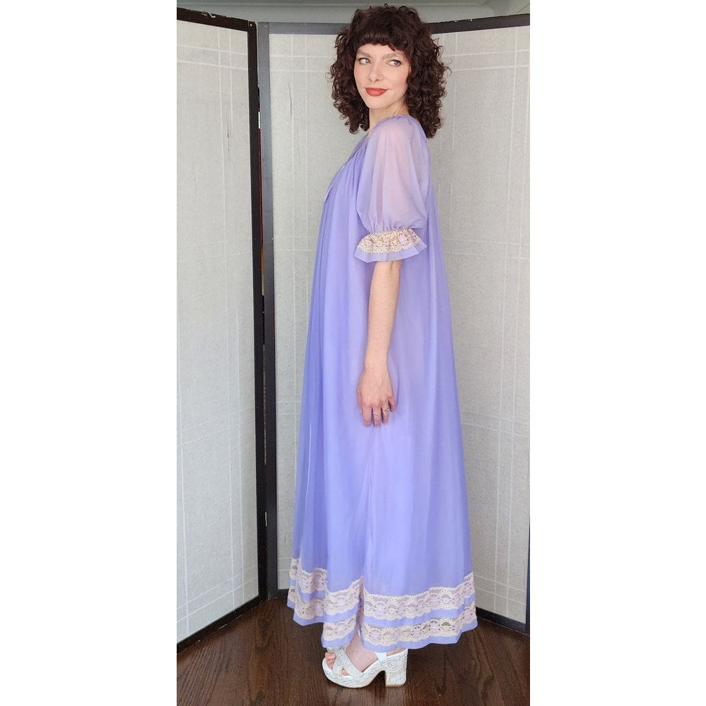 Vintage 60s Peignoir Purple Nylon Slip Dress + Robe Jenelle