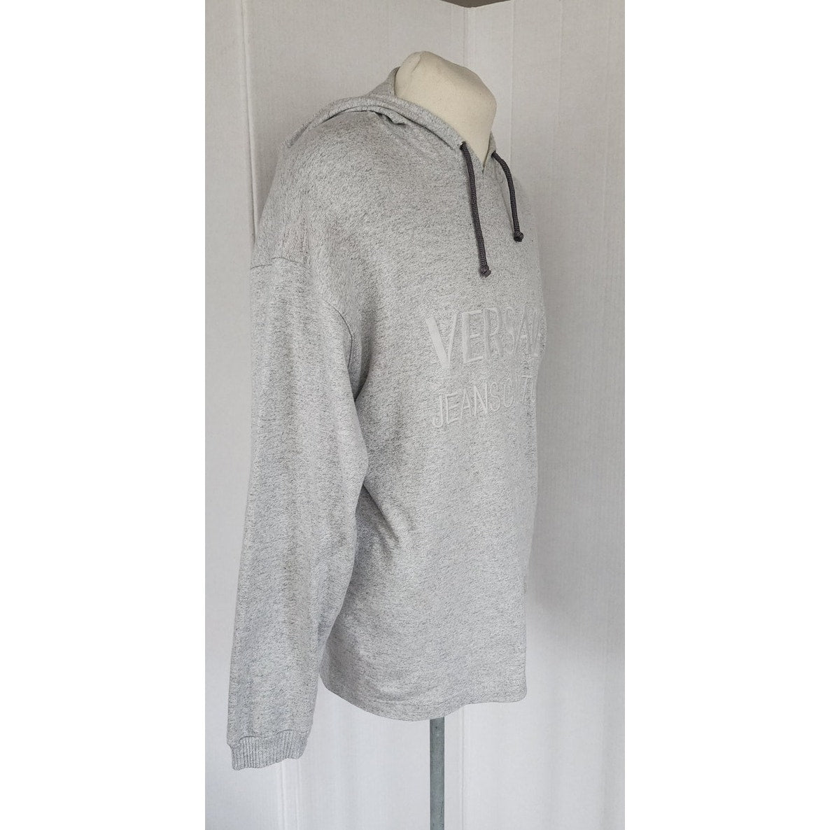Vintage 90s MENS Versace Jeans Couture Gray Hoodie Long Sleeved Top Shirt XL