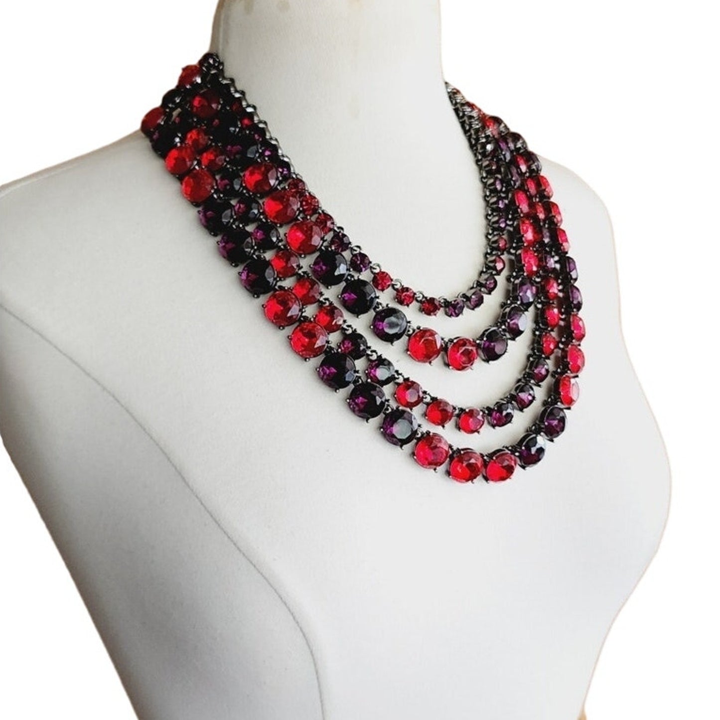 Vintage Oscar de La Renta Necklace Crystal Beads Red Purple  2000s Y2K