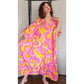 60s Silk Caftan Dress Pink Yellow Psychedelic Print Lord & Taylor