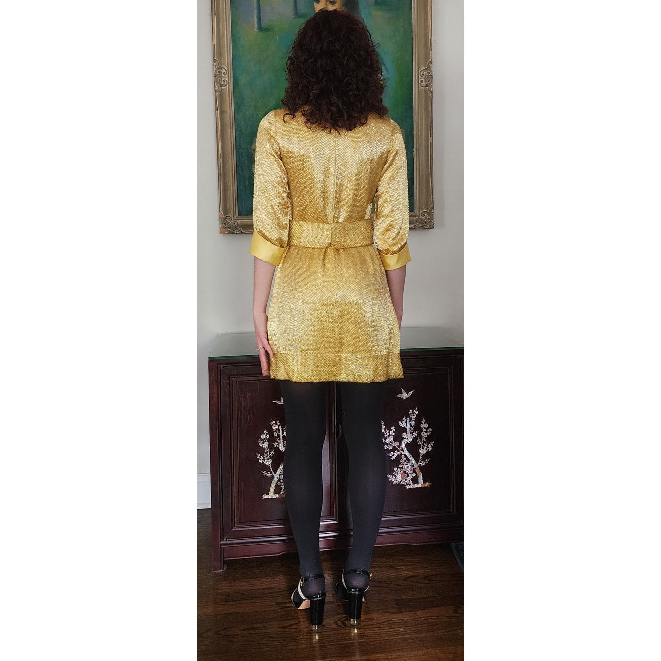 Vintage 60s Gold Mini Dress w/Belt Doreen Lok / S
