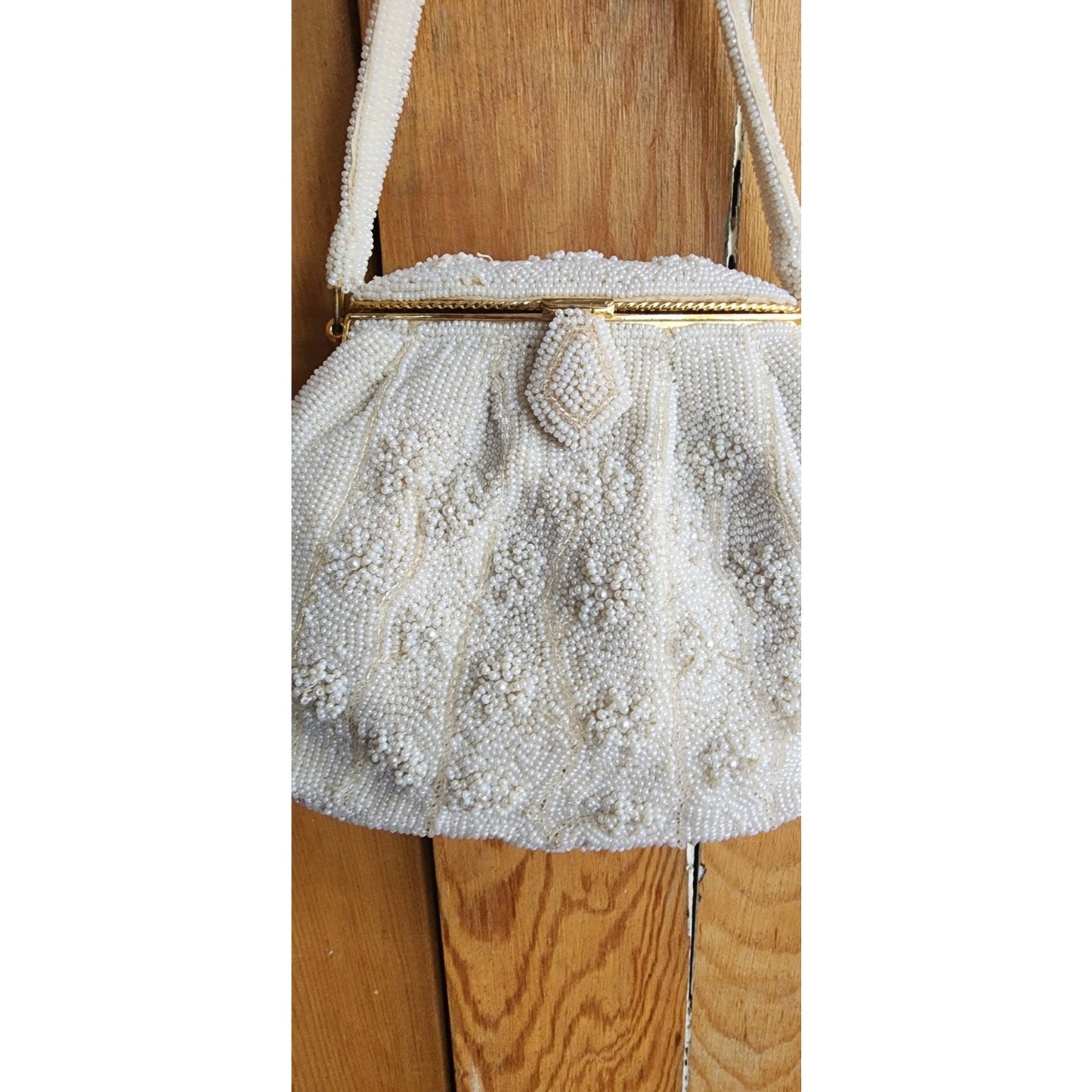 Vintage 50s Evening Bag White Beads Walborg