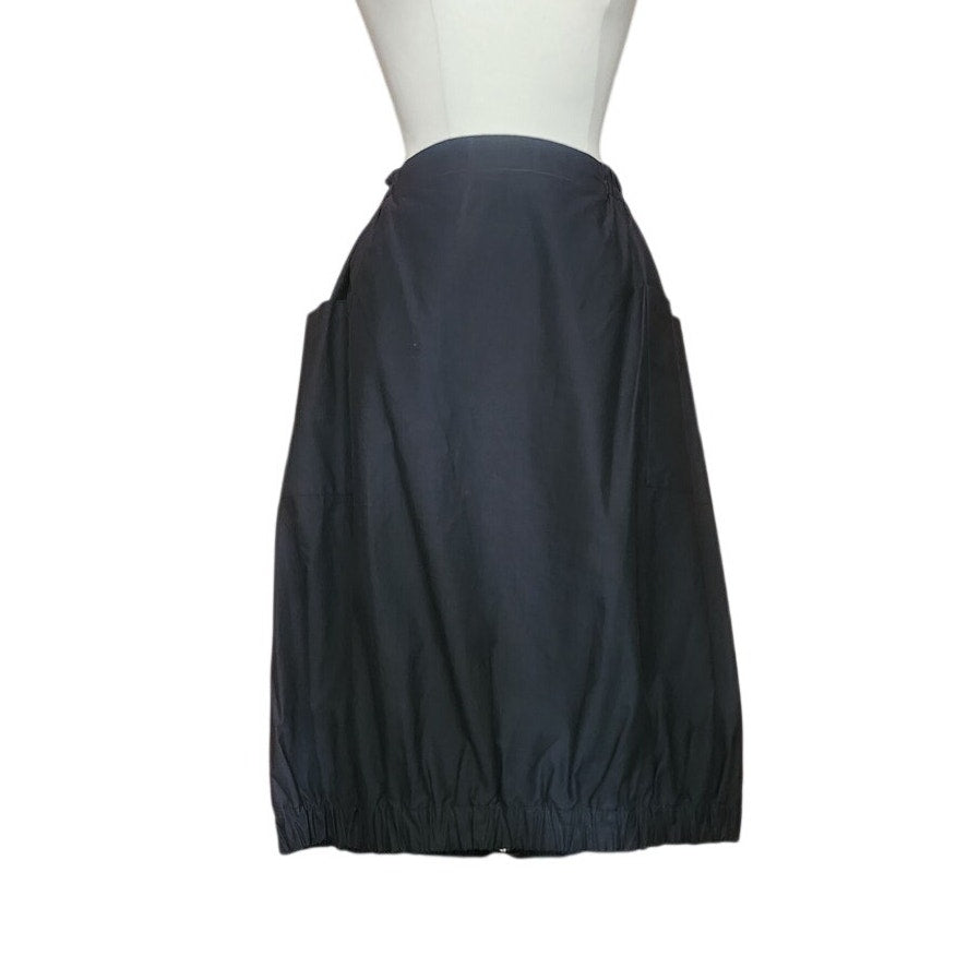 Vintage VUOKKO Finland Skirt Black Cotton Bubble Silhouette Elastic Hem Large Pockets