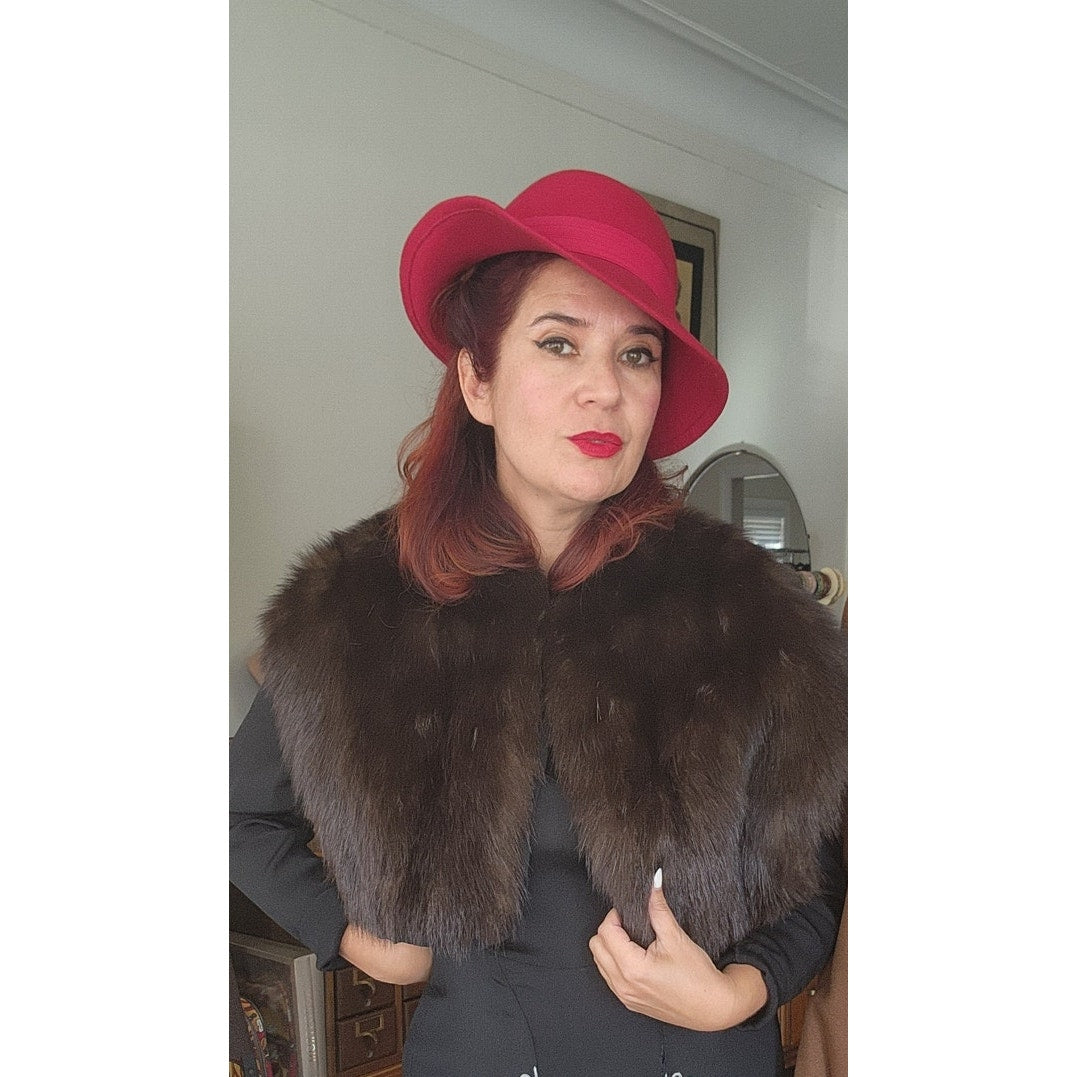 70s Raspberry Red Wool Hat Large Brim Betmar