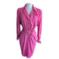 Vintage 80s Pink Silk Dress Long Sleeves Belt & Hood / S