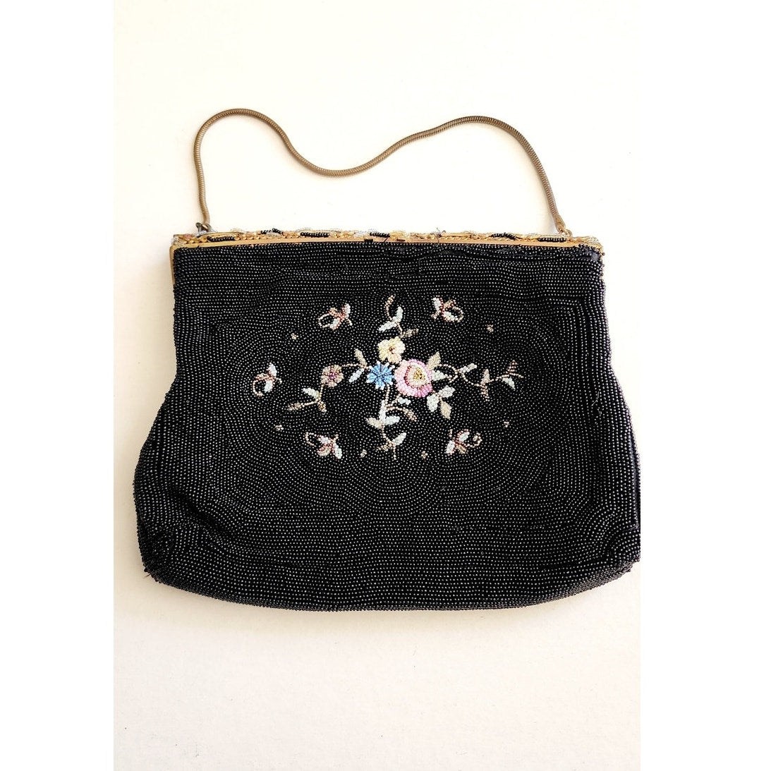 Vintage 50s Evening Bag Black Microbeading France