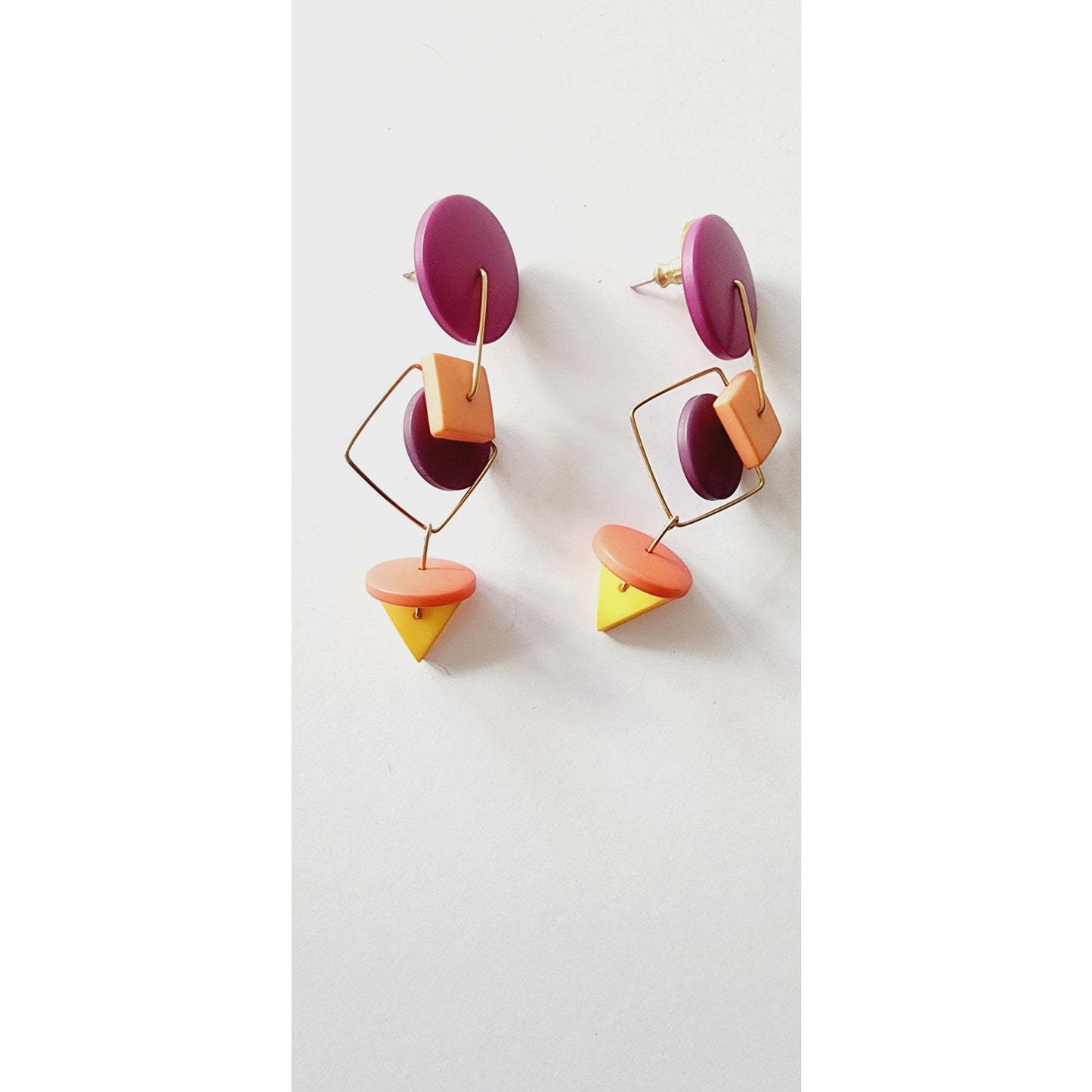 80s Dangly Earrings Multicolored Geometric Memphis Design