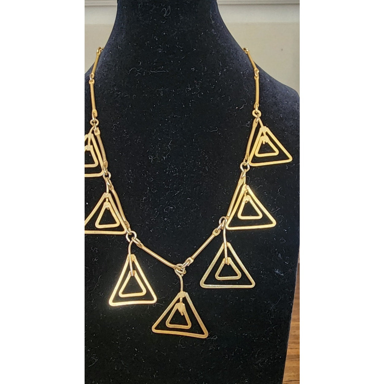 Vintage Gold Necklace Geometric Triangle Pendants Klimt Art Deco Style
