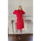 Vintage 80s Red Silk Dress Short Sleeves Belted