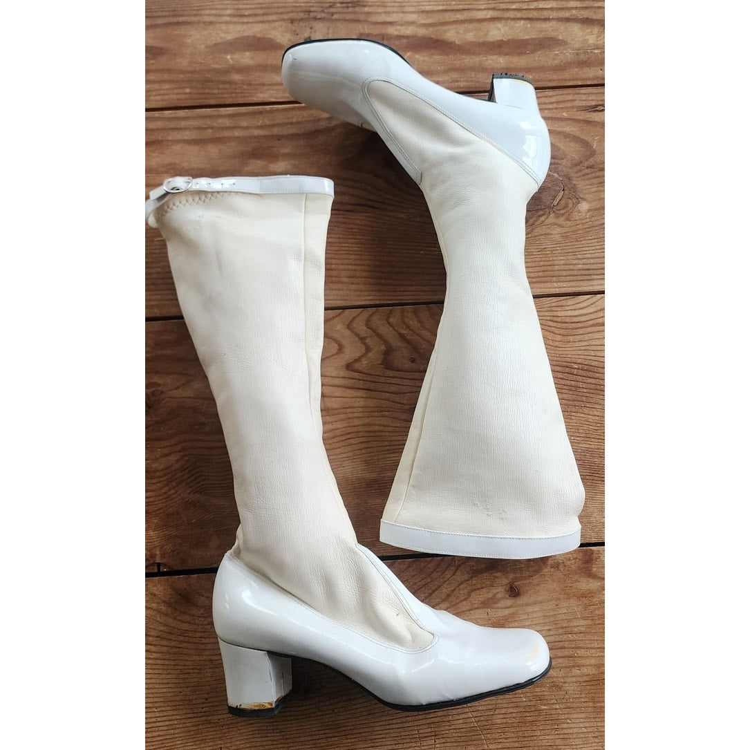 Vintage 60s Mod Coat Boots Hat Ensemble White Vinyl Jean Louis Paris AS IS