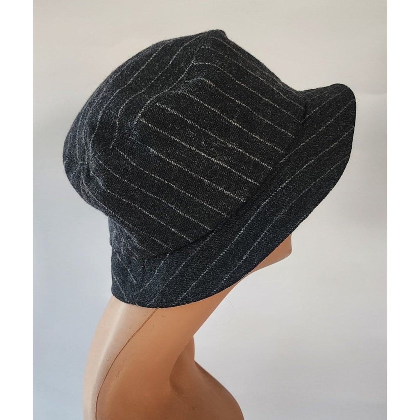 Vintage 1990s YSL Bucket Hat Yves Saint Laurent Gray Pinstriped Wool
