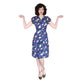 Vintage 40s Rayon Print Midi Dress Dark Blue Floral w/Belt & Diagonal Peplum