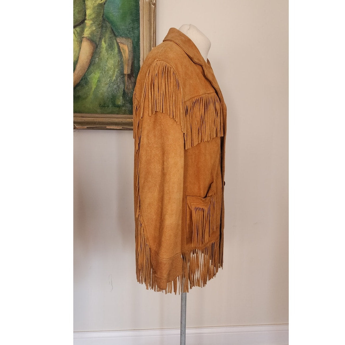 Vintage Berman's Buckskin Leather Mens Jacket Fringed Beige Suede 44