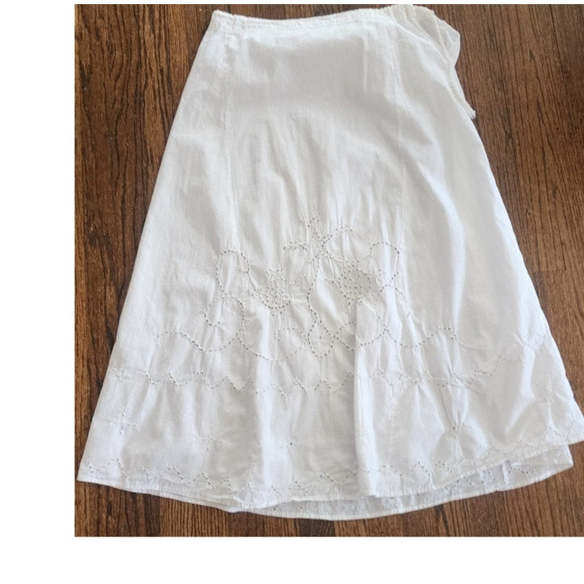 Antique Edwardian Embroidered Petticoat Skirt Underskirt White Cotton Drawstring Waist L