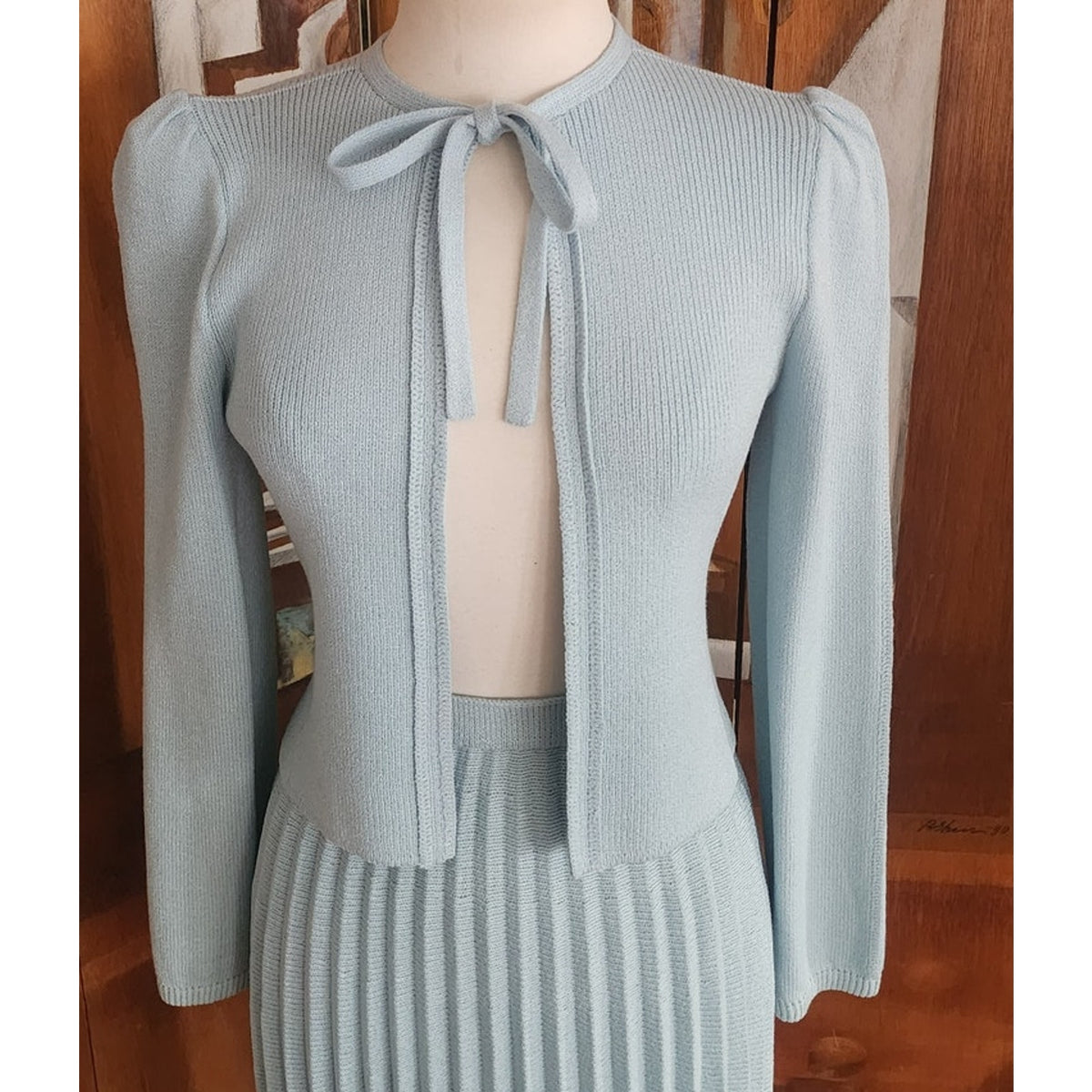 Vintage 70s St John Santana Knit Suit Baby Blue w/Blouse RARE