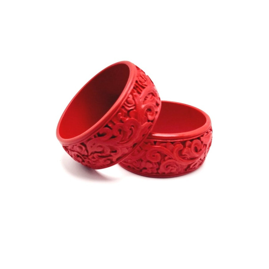 Vintage Cinnabar Bangles Red Carved Chinese Bracelets