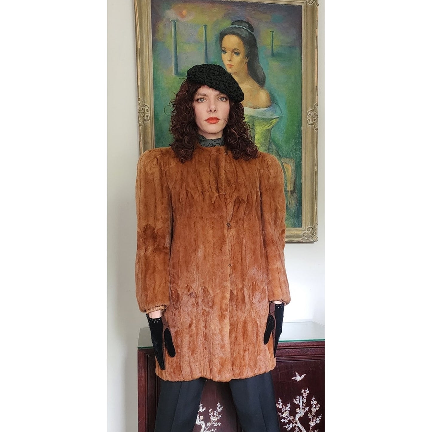 Vintage 40s Brown Ermine Fur Coat Hip Length Victory Furs Chicago