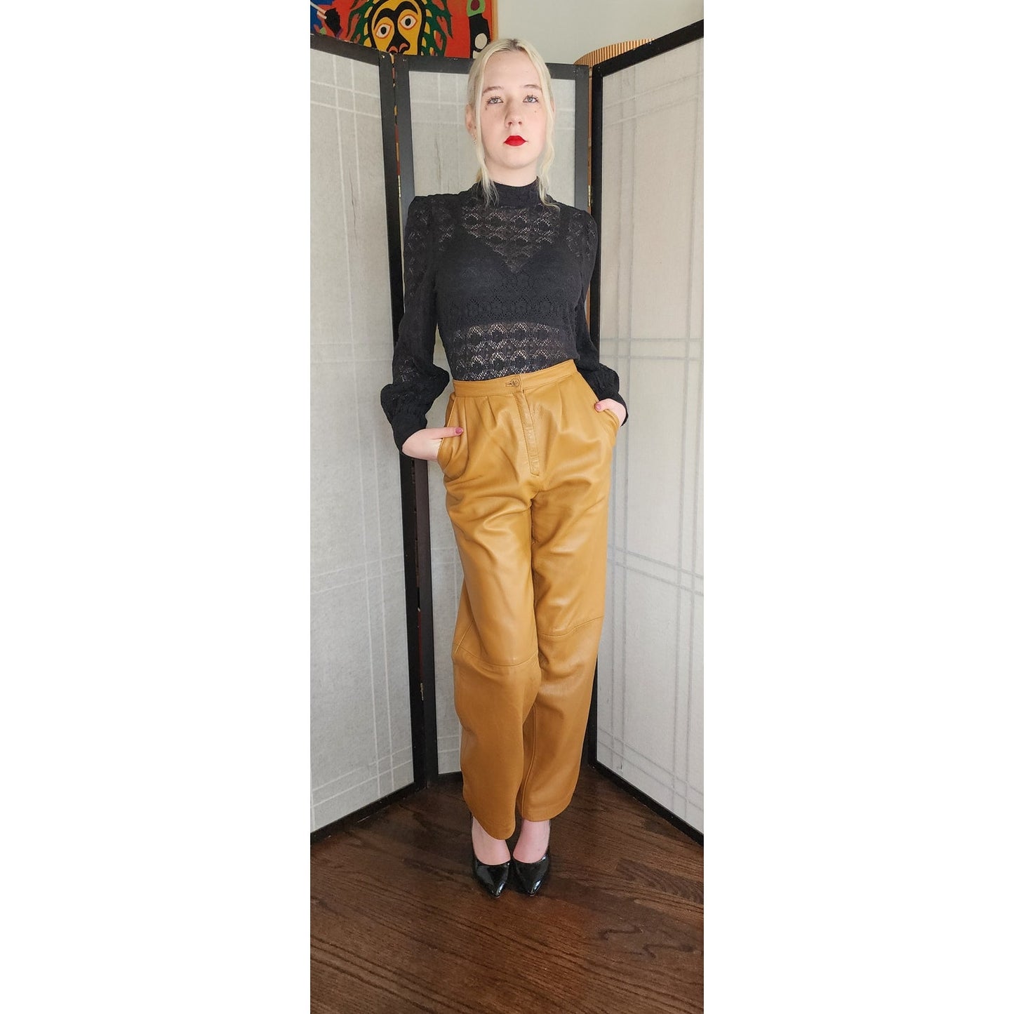 Vintage 80s Leather Pants Butterscotch Yellow