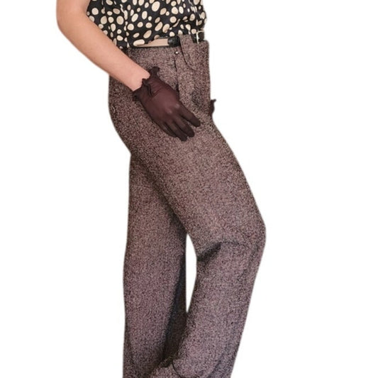 Vintage 1990s Sonia Rykiel Pants Brown Wool Tweed Flares Trousers Slacks Size 42