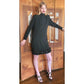 Vintage 80s Galanos Dress Black Silk Crepe Drop Waist Pleated Skirt Satin w/Satin Ruffle