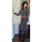 Vintage 1979 Yves Saint Laurent Skirt Suit Heart Print Silk Black White / S
