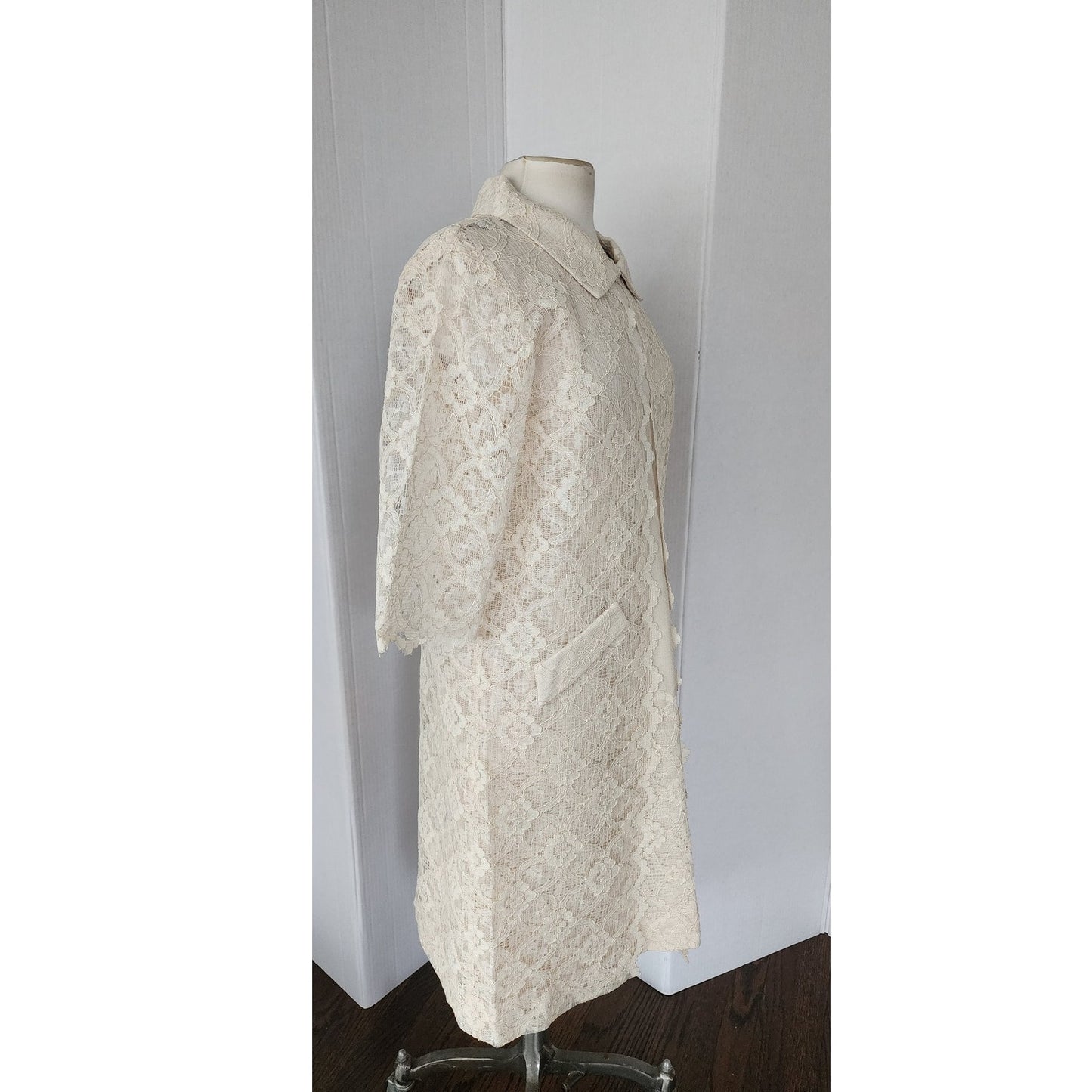 Vintage 60s Cream Lace Dress + Coat Ensemble Bridal Wedding