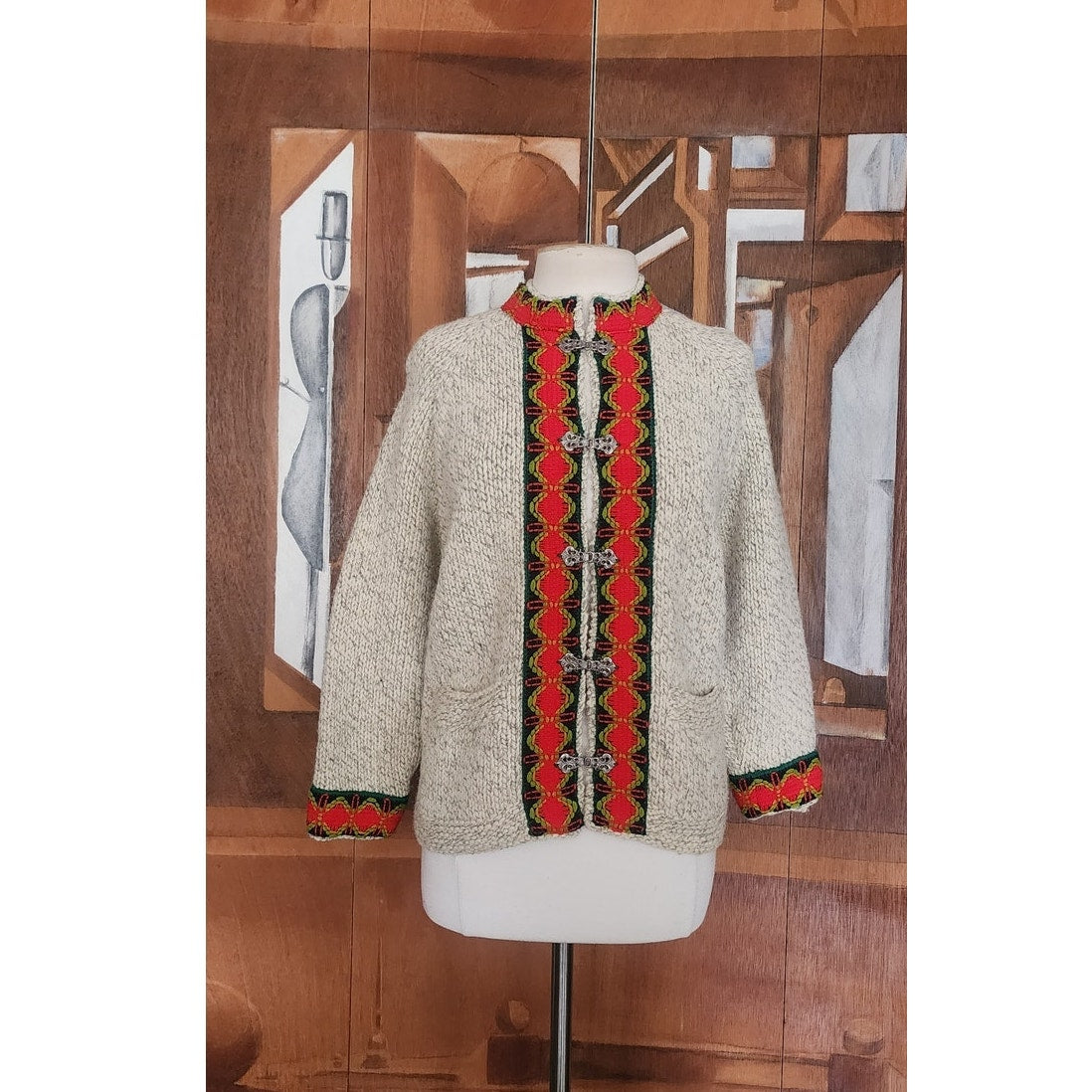 Vintage 1970s Brooks Brothers Cardigan Nordic Clasp Sweater Beige Wool Denmark Danish