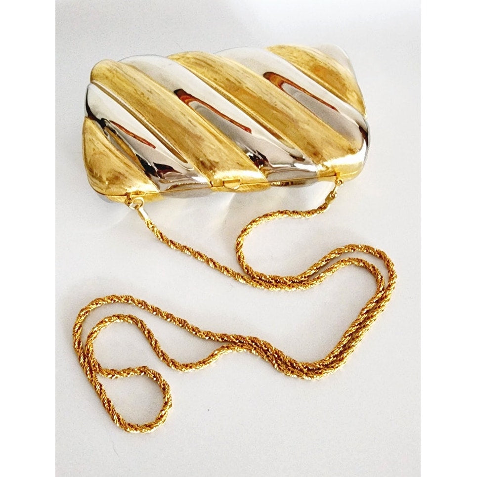 Vintage 80s Metallic Bag Gold Silver Mini Purse Minaudiere Clutch