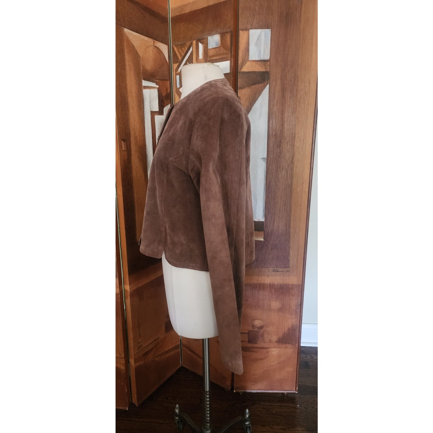 Vintage 1990s Cropped Blazer Brown Suede Jacket Carroll Reed Large
