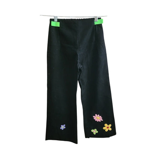 RARE Vintage 1990s Sonia Rykiel Kids Jeans Enfant Girls Childrens Pants Floral Embroidery Black Denim Flares