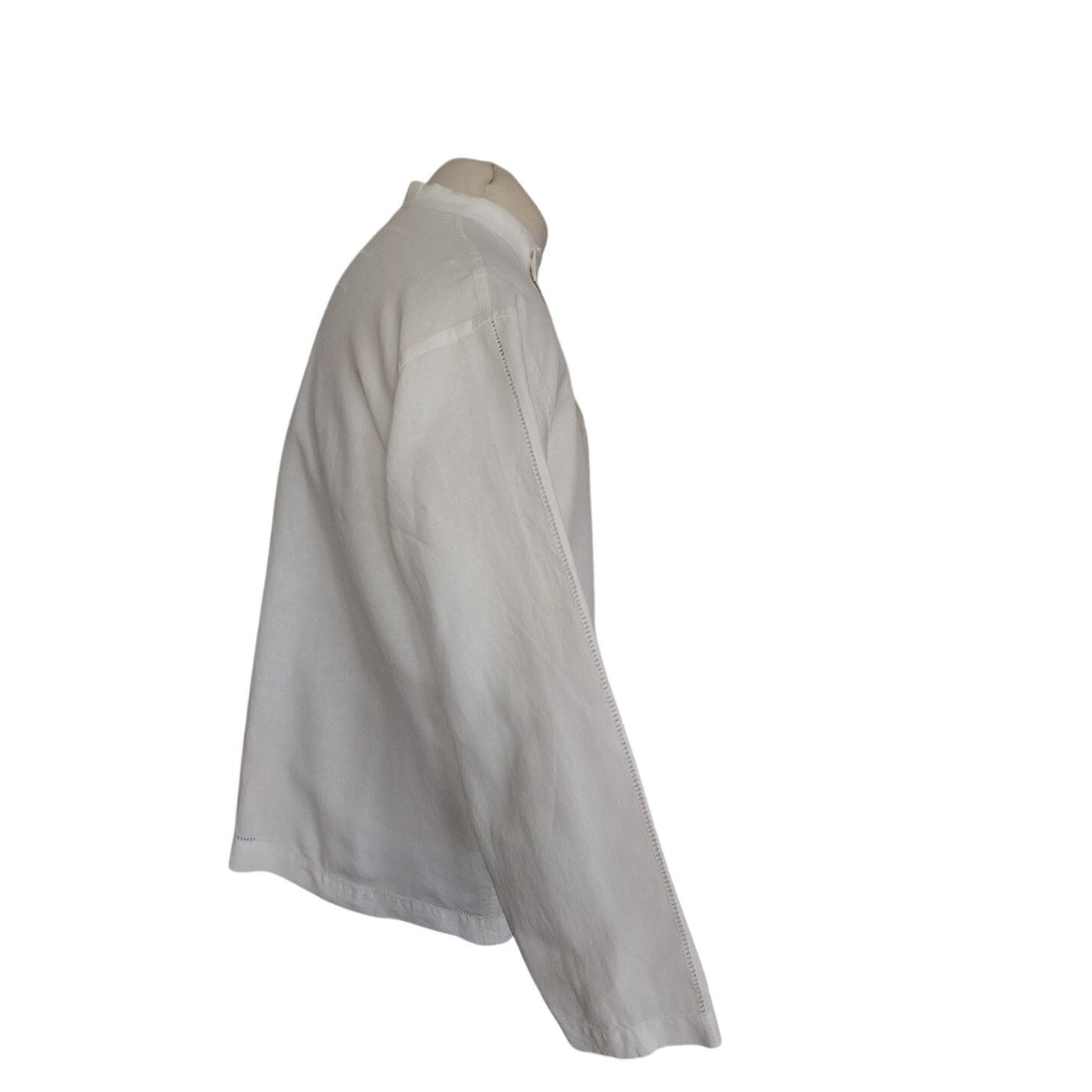 Vintage Issey Miyake Mens Shirt White Linen Button Down Asymmetrical Closure Mandarin Collar