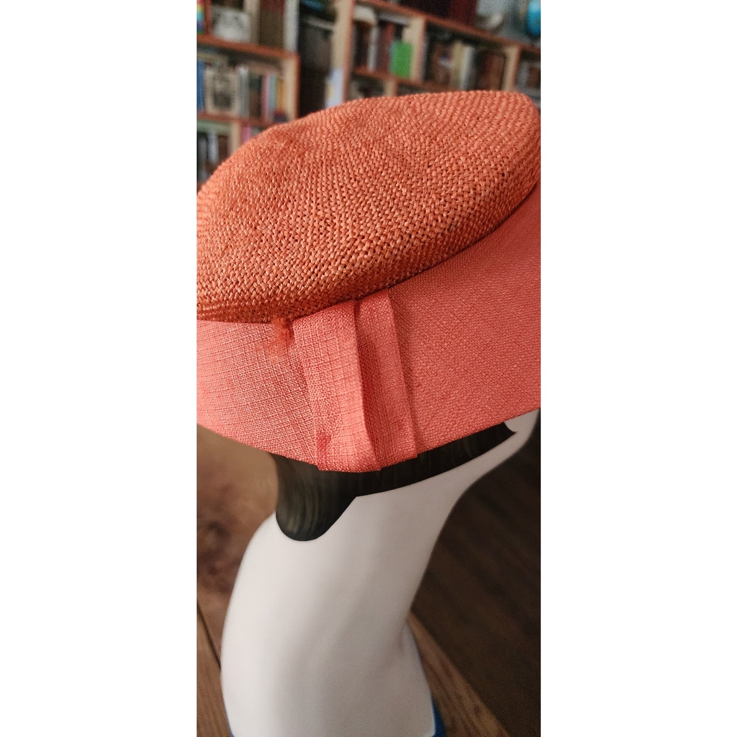 Vintage 50s Orange Straw Cocktail Hat Rhinestones Voguemont Chicago